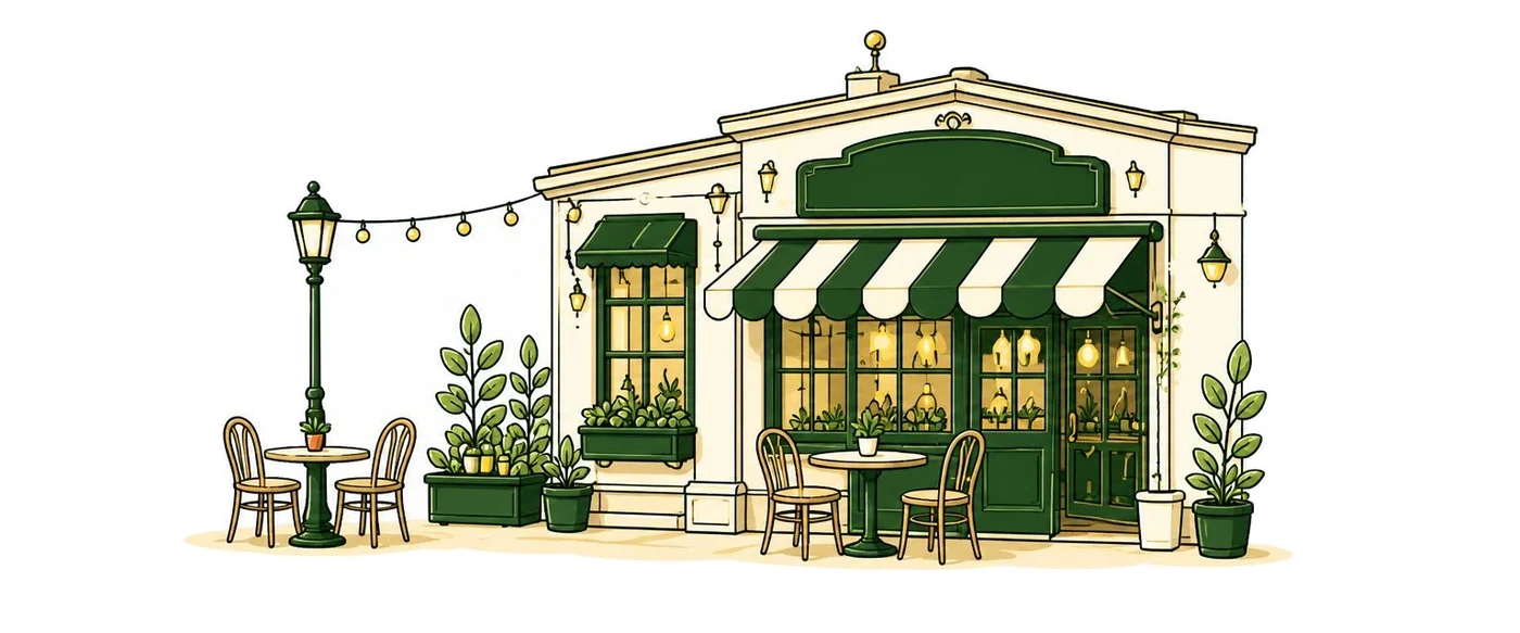 Mekanım kullanan bir kafenin cephesi